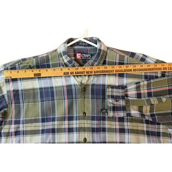 Chaps Ralph Lauren Plaid Shirt Blue Green Long Sleeve Button Front Large Cotton - Picture 8 of 10
